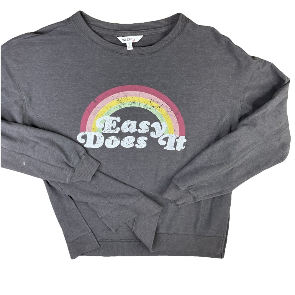 Wildfox Sweatshirt Sz M Pullover Gray Rainbow Statement Easy Does It Loose Fit - Picture 3 of 8